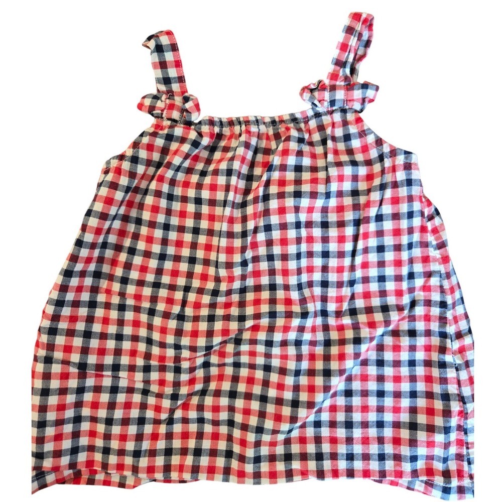 Carters Toddler Girls Red White Navy‎ Blue Gingham Plaid Ruffle Tank Top 5T